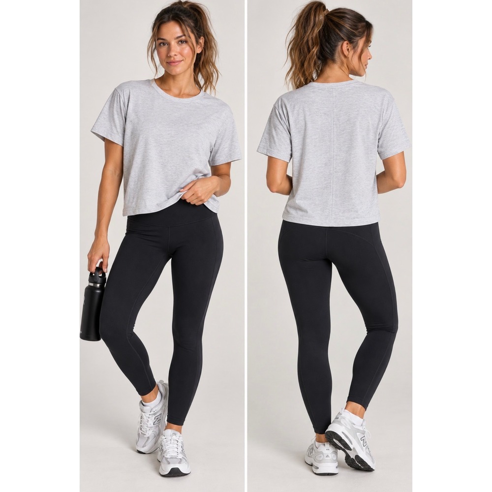 Athleta Essential Tee Womens XL Light Grey Heather Short Sleeve Crew Neck Top